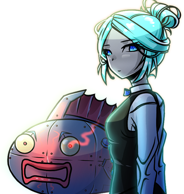 Crescie, daughter of the Paruntors, and MinnowBot, a fishy robot with a bad attitude